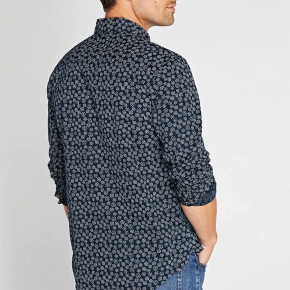 Long Sleeve Dot Print Button Down Shirt - Brand New - NEVER WORN - Navy